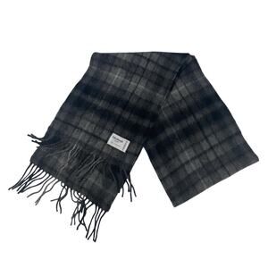 Edinburgh 100% Lambswool Scarf Gray Plaid Fringe Unisex Preppy Acadamia 62X9.5”